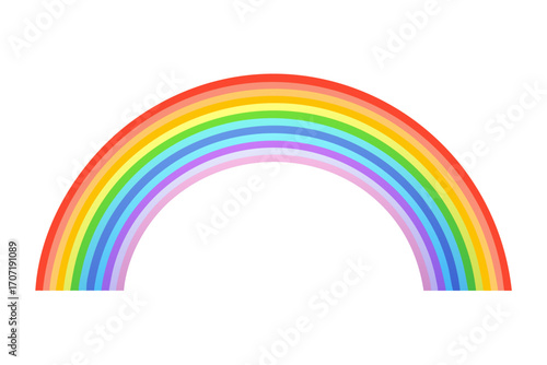 A bright rainbow arc with distinct colored bands, isolated on a