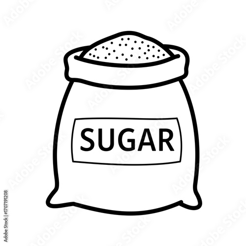 sugar, bag, icon, vector, sack, ingredient, sweet, food, baking, outline, clipart, silhouette, kitchen, powder, label, graphic, design, illustration, dessert, container, product, grain, white, cooking