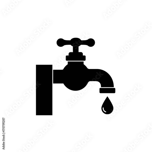 faucet, tap, water, plumbing, drip, leak, flow, icon, symbol, silhouette, black, illustration, vector, graphic, design, pipe, fixture, sink, bathroom, kitchen, utility, conserve, pressure, hygiene, cl