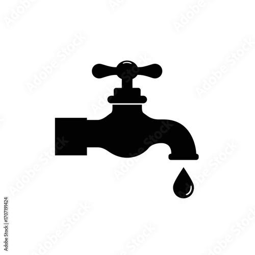 faucet, tap, water, plumbing, drip, leak, flow, icon, symbol, silhouette, black, illustration, vector, graphic, design, pipe, fixture, sink, bathroom, kitchen, utility, conserve, pressure, hygiene, cl