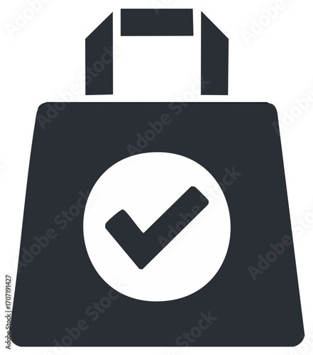 Shopping bag with a checkmark symbol for confirmed purchase or successful transaction