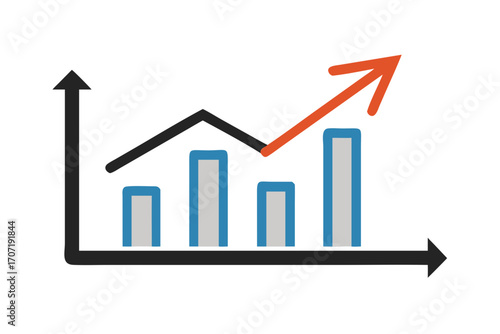 Financial bar graph with rising arrow