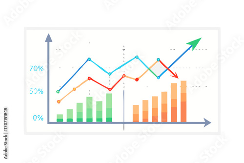 Colorful business growth chart with multiple lines and bar graph
