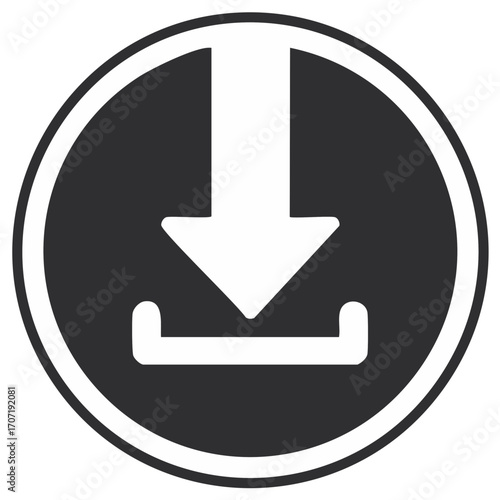 Download Icon in Circle, Black and White.