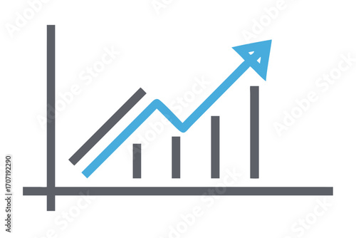 Stylized bar graph with blue upward trending arrow