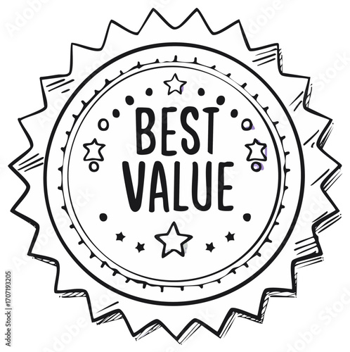 Hand Drawn Best Value Label Sticker with Stars and Dots Illustration Badge