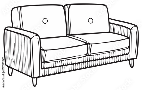 Hand drawn sofa illustration, line art design of a love seat