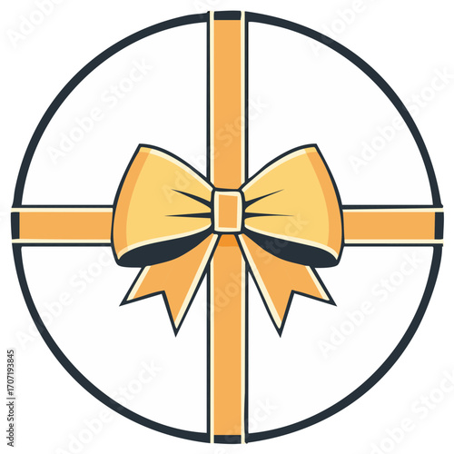 Gift box icon illustration: Round present with yellow ribbon and bow