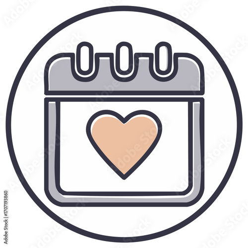 Icon: Calendar with Heart Mark for Romance, Wedding, Valentine's Day