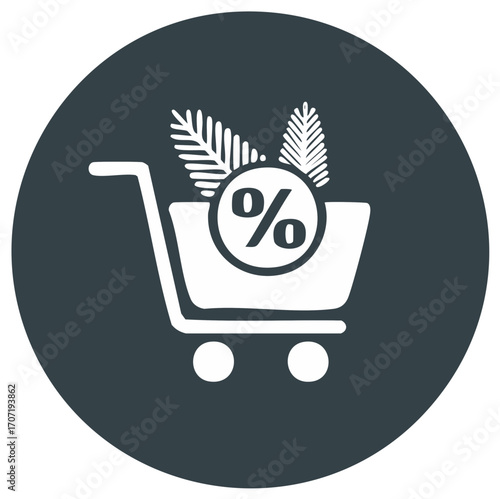Shopping cart icon with percentage sign and leaves for seasonal sales and promotions