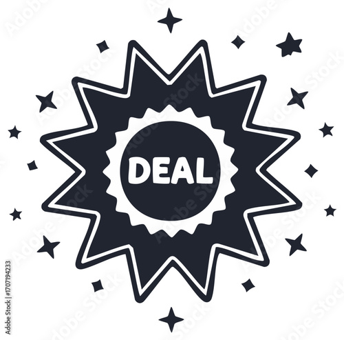 Deal Badge Icon with Starburst Effect, Vector Graphic for Special Offers and Promotions