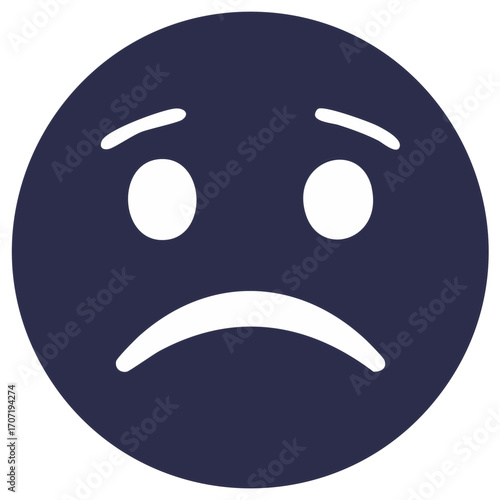 Simple indigo sad face emoji expressing disappointment and negative emotions