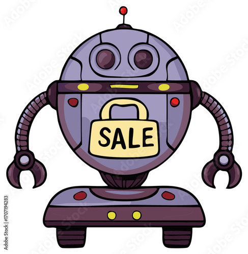 Robot Holding Sale Sign With Mechanical Arms for Advertising