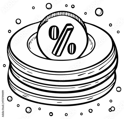Discount symbol on stack of plates illustration.