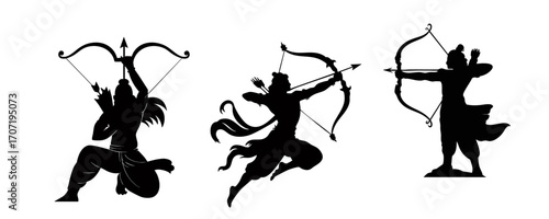RAAM JI VECTOR Silhouette Illustrations of Lord Rama with Bow and Arrow for Dussehra