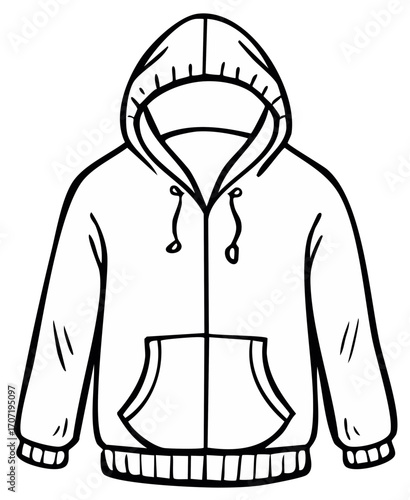 Hooded sweatshirt illustration, apparel drawing, casual wear graphic