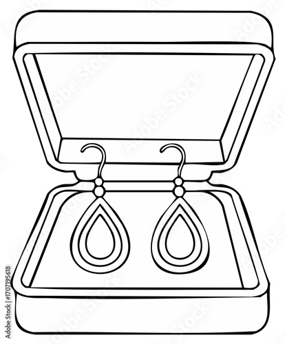 Earrings in a box, illustration of open jewelry gift case