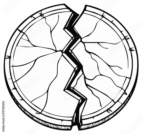 Broken Round Stone Cracked with Lightning Fault Line Impact Ancient Circle