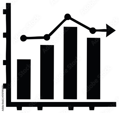 Bar Chart with Trend Line Indicating Growth and Progress, Showing Data and Analytics with an Arrow