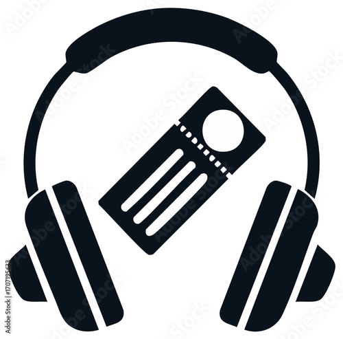 Music Event Ticket with Headphones Flat Vector Graphic