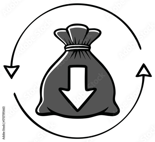Money bag downward arrow circular motion economy financial vector