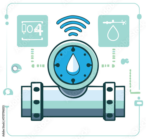 Smart Water Meter and Irrigation System Icon for Utility Monitoring and Conservation