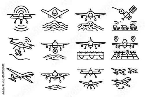 Icon connection base radar military air convoy camouflage vector surveillance drone