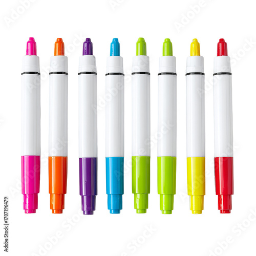 Eight colorful markers in a row