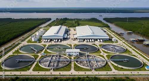 Modern water treatment plant complex showcases advanced industrial design