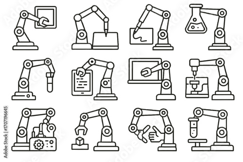 Programming arm vector drawing assistant printing tool arms writing robotic icon