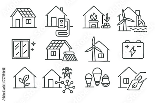 Energy unit renewable vector solar icon led windows battery storage insulation eco