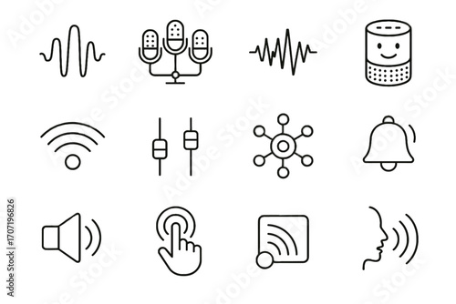Sound audio network waves vector icon microphone assistant icons notification communication interactive