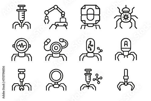 Robotic micro nanobot microscopic icon targeted molecular icons medical vector syringe