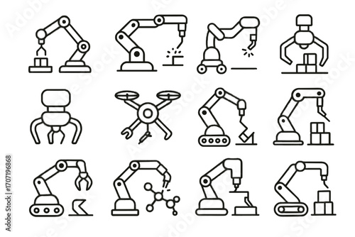 Packaging vector welding robots icon robotic handler tiny nano loader assembler industrial