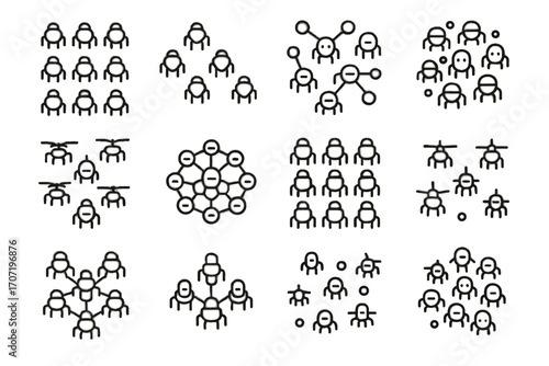 Network tiny icon group nanobot bot army robotic vector swarm nanobots drone