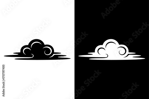 Cloud Symbol Silhouette. Flat Vector Cumulus Icon Black and White