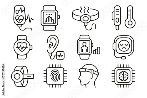 Stress pulse sensor icon physiological chip vector body monitor detector