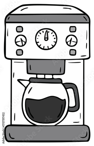 Drawn Coffee Maker with Carafe Full of Dark Coffee and Timer Dial