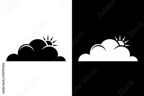 Fluffy Cloud Silhouette Icon. Simple Vector Illustration in Black White