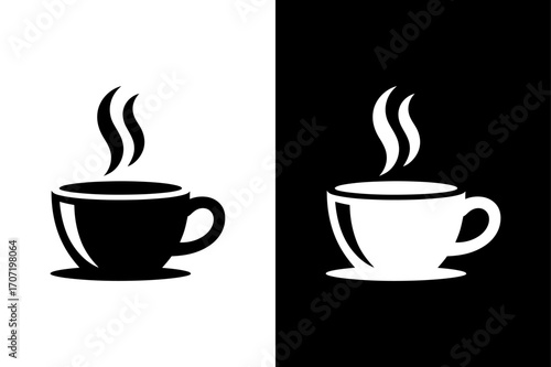 Hot Coffee Cup Icon Silhouette. Flat Vector Drink Illustration