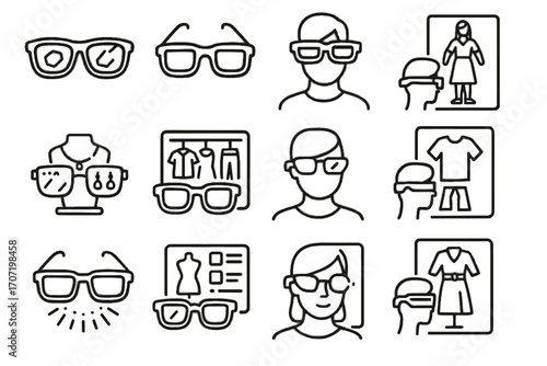 Virtual icon fashion lenses style clothing ar wearable vector hud