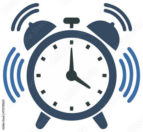 Ringing Alarm Clock Icon Indicating Time and Alert with Sound Waves