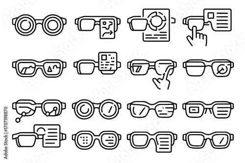 Lenses glasses smart icon ar interface ai vector eyewear futuristic info task