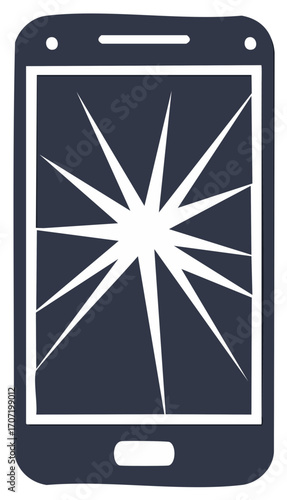 Stylized Broken Mobile Phone Display Illustration Cracked Screen and Device Damage