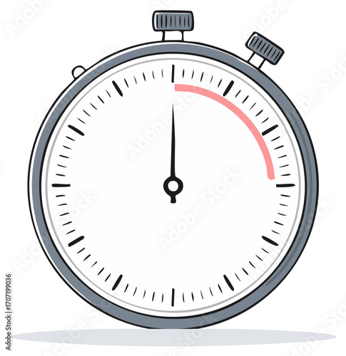 Hand drawn stopwatch timer illustration with a red elapsed time marker showing a deadline or countdown concept