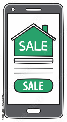 Online property sale on smartphone screen mobile real estate app concept
