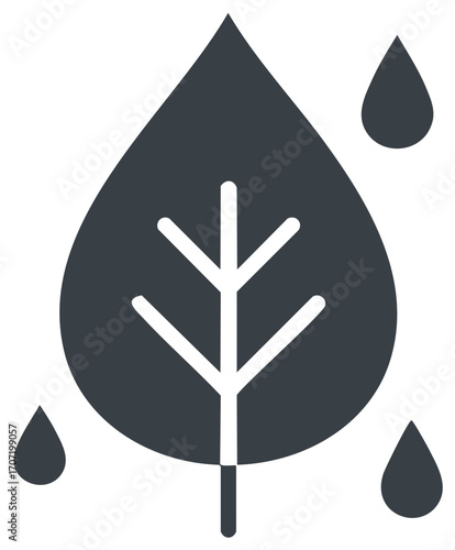 Nature inspired leaf and water drop icon, symbolizing ecology, hydration, and freshness