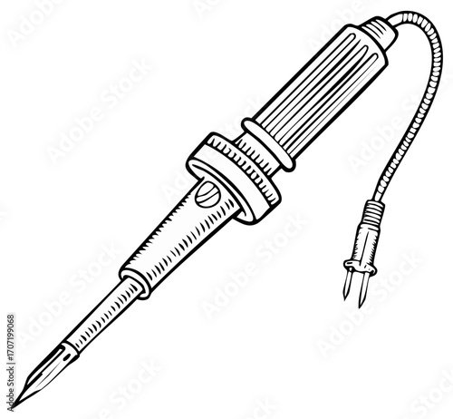 Outline drawing of a soldering iron with a plug, providing detailed illustration for repair or technology-related projects and creative designs.