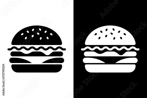 Flat Hamburger Icon Vector. Burger Silhouette Design in Black and White