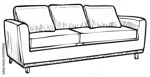 Illustrated couch with pillows, in a sketched style, great for home decoration concepts.